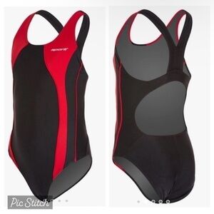 Sporti Piped Spliced Wide Strap One Piece Swimsuit